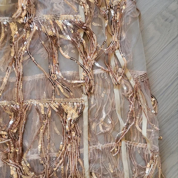 Gold fringe strapless dress sequins pretty little thing size large 12 - Picture 2 of 5